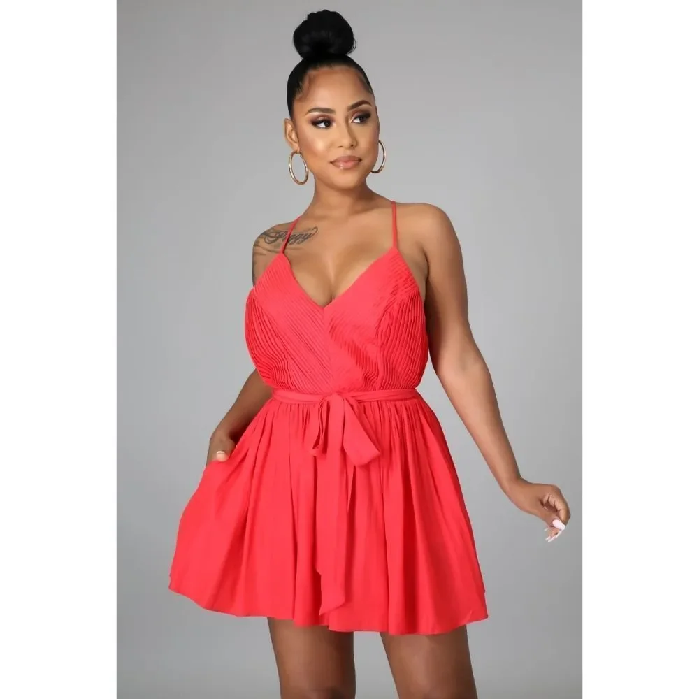 Scarlet Pleated Satin Romper - Picture 4 of 11